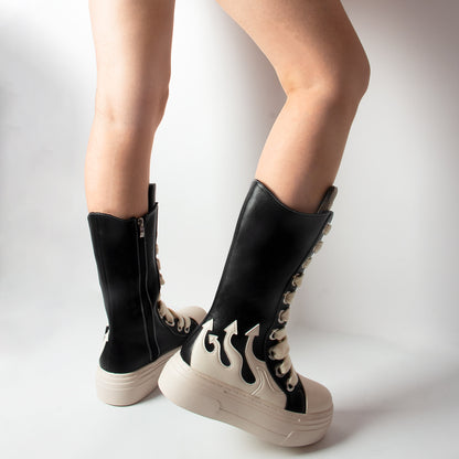 Black Mid Calf Boots Fashion Women's Shoes Platform Thick Sole Boots