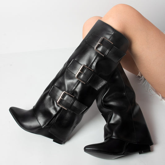 Vintage Strap Buckle Long Boots Fashion Women's Shoes