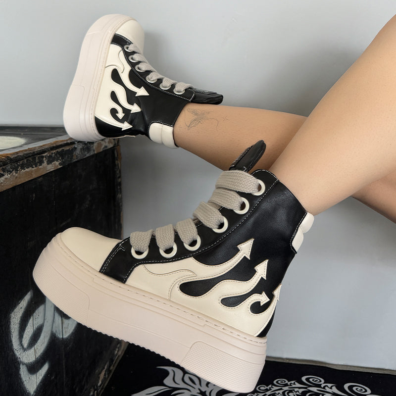 Women's Platform Black Ankle Boots Fire Sneakers Skateboard Shoes