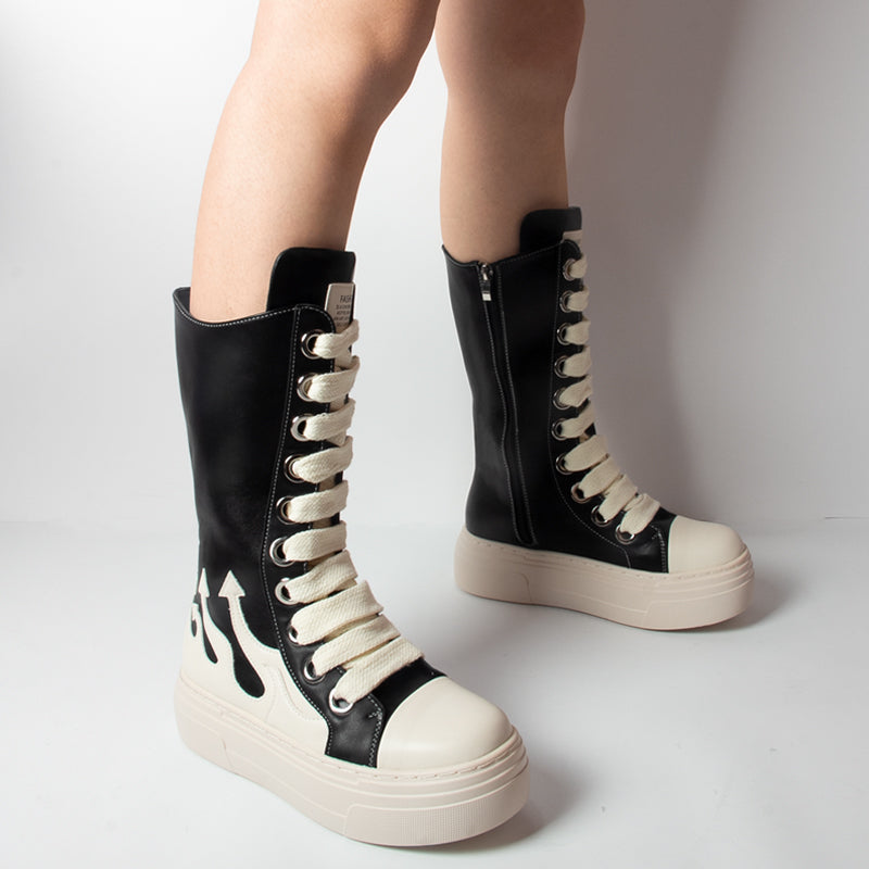 Black Mid Calf Boots Fashion Women's Shoes Platform Thick Sole Boots