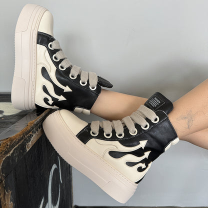 Women's Platform Black Ankle Boots Fire Sneakers Skateboard Shoes