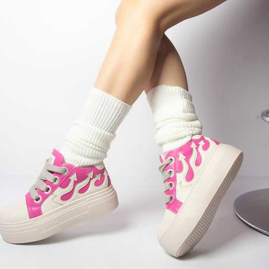 Fashion Pink Sneakers Designer Lace Up Sport Flats Shoes