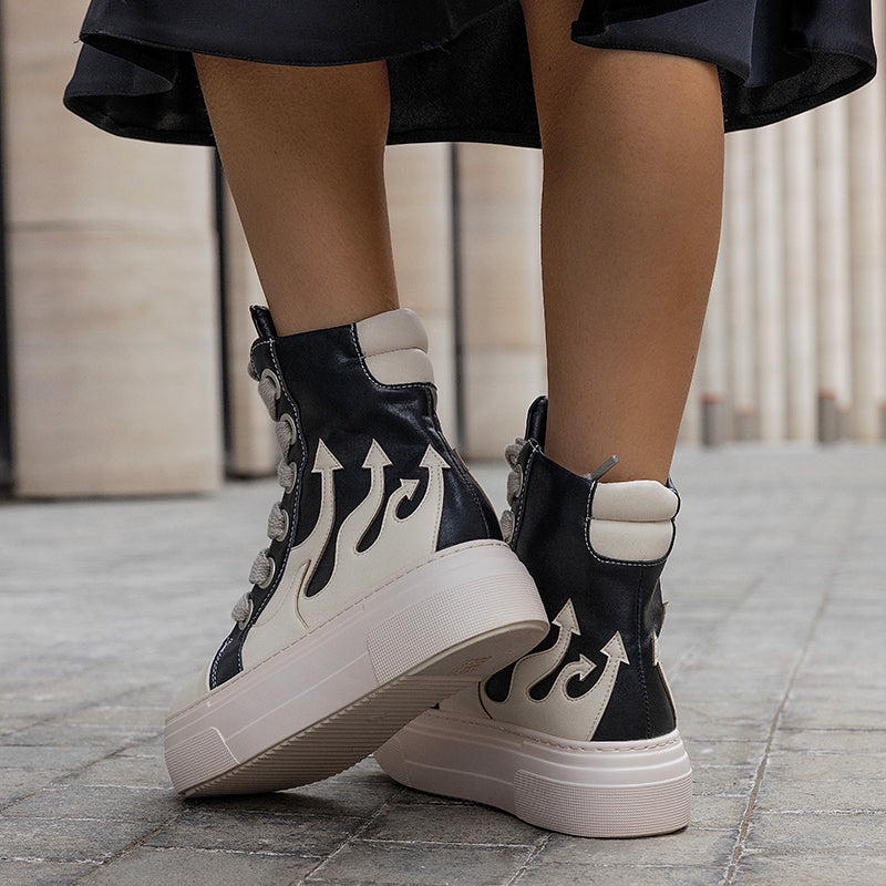 Women's Platform Black Ankle Boots Fire Sneakers Skateboard Shoes