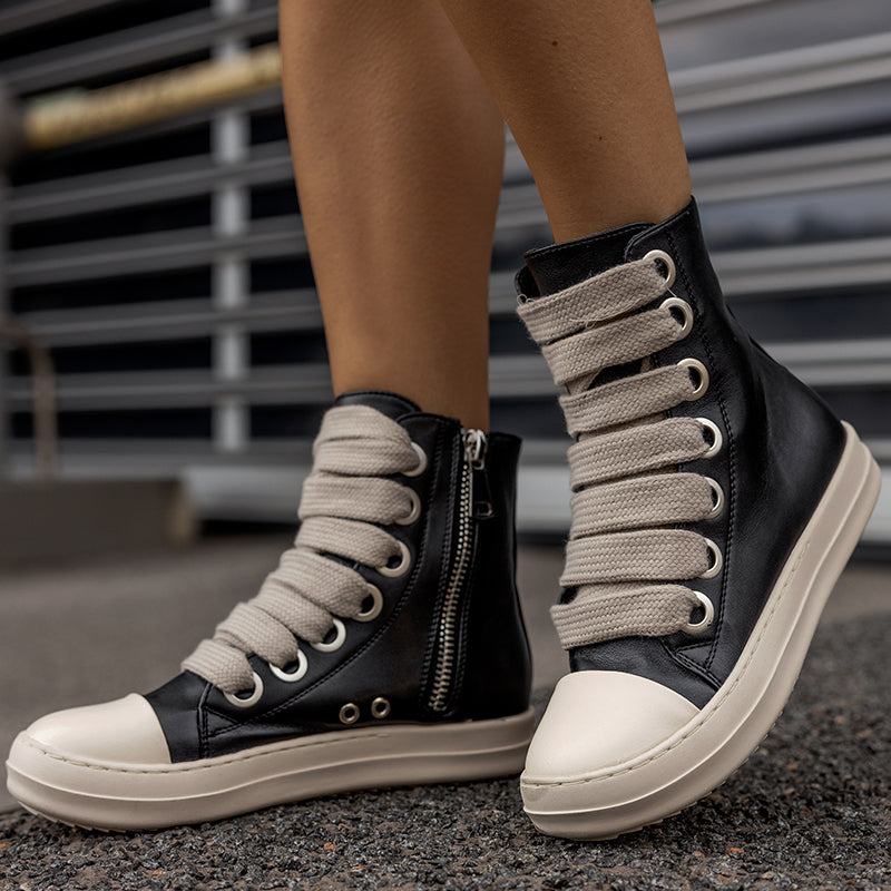 Fashion Women's Ankle Boots Newest 2024 Autumn Platform Vulcanized Shoes Lace-Up Sports Flat Boots Sneakers