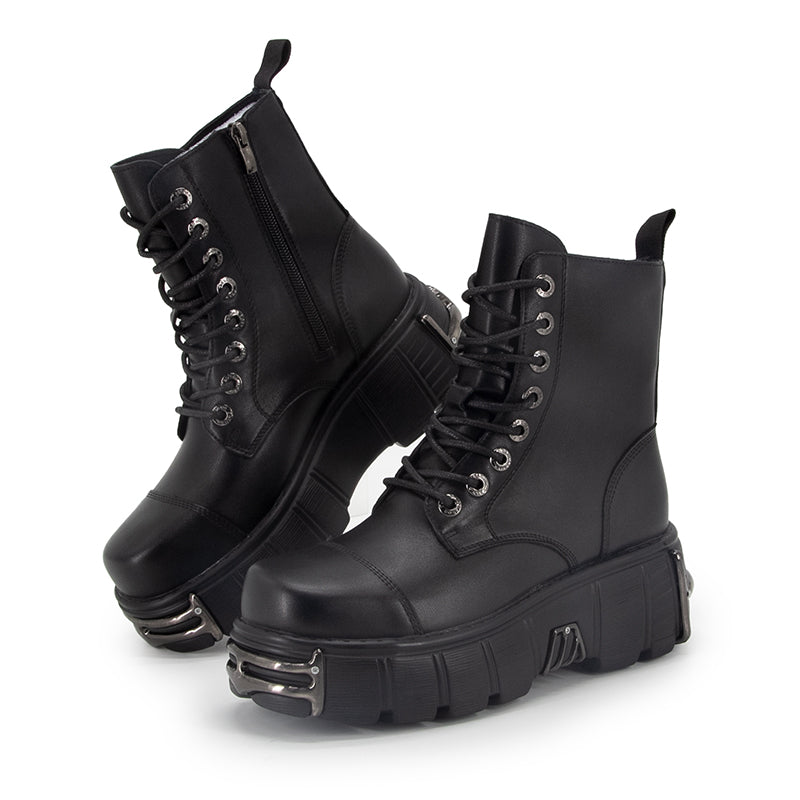 Women's Black Booties Lace Up Zip Platform Ankle Boots Rock Boots