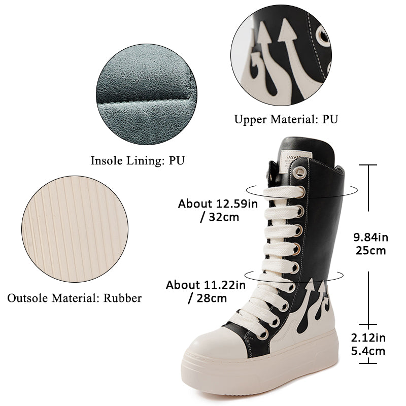 Black Mid Calf Boots Fashion Women's Shoes Platform Thick Sole Boots