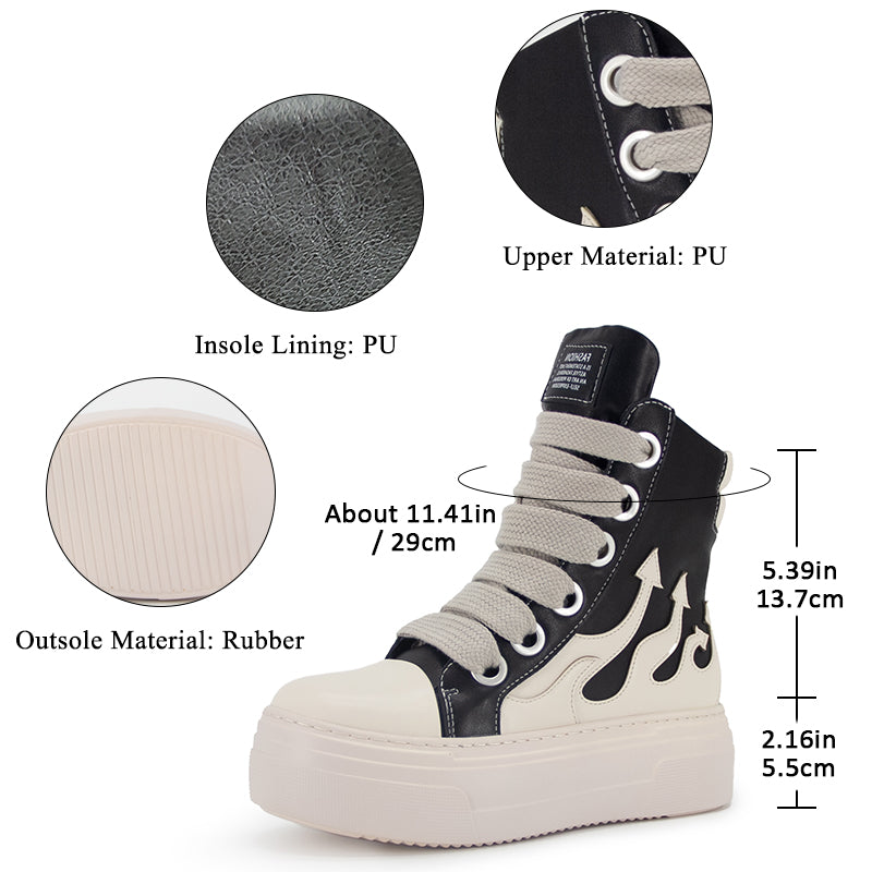 Women's Platform Black Ankle Boots Fire Sneakers Skateboard Shoes